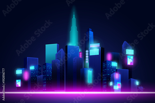 Cyberpunk Neon Cityscape Night Skyline