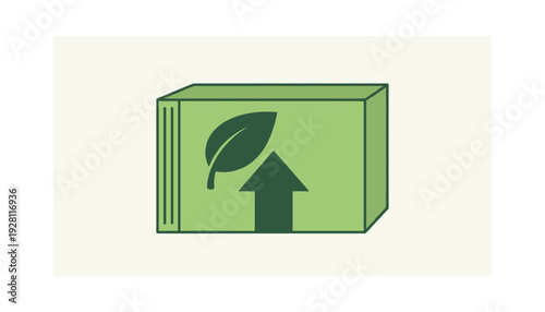 Green package with leaf and arrow symbolizing eco friendly shipping