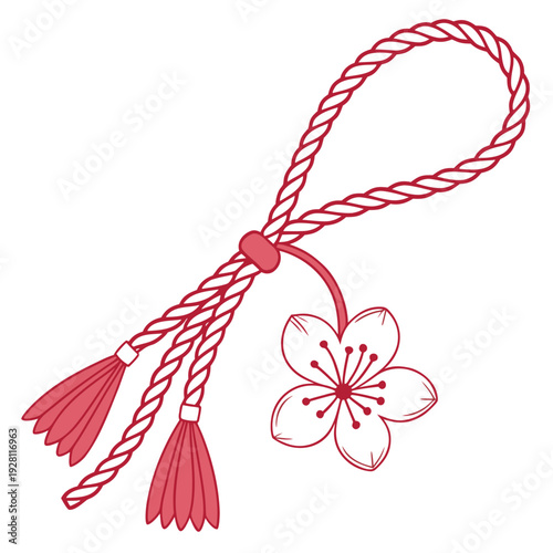Red white braided cord with flower charm and tassels for spring holiday martenitsa good luck symbol