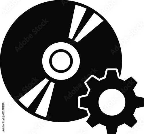 Compact disc and gear setting icon sign