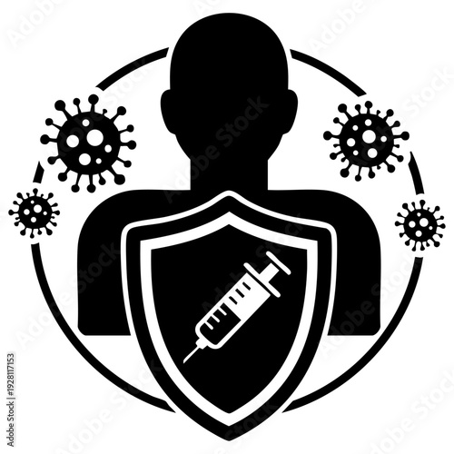 Vaccination immunity protection icon shield against virus silhouette medical healthcare prevention concept