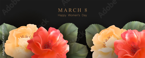 Women's Day background with flowers. 8 March banner with beautiful roses