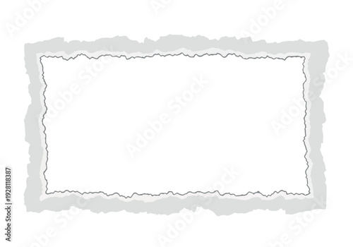 A ripped paper frame border with a white empty rectangle in the middle, isolated on a white background, perfect for graphic design and creating collages