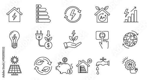 Set of hand drawn vector icons and illustrations for business web design featuring symbols for money home internet and people
