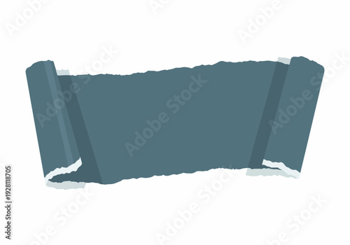 A torn paper banner with a dark teal color and rough edges is displayed on a white background, perfect for graphic design elements and conveying a sense of urgency or importance