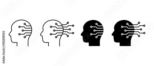 AI Brain Vector Icon Set. Artificial Intelligence Neural Network Symbol