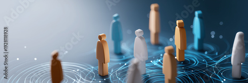 Wallpaper Mural Abstract figurines stand across glowing rings, suggesting digital networking, collaboration, and modern organizational relationships. Torontodigital.ca