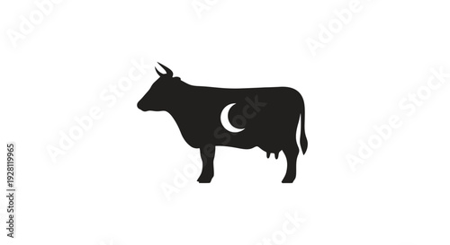 Black cow with crescent moon mark.