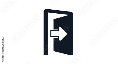 Black door with white arrow sign.