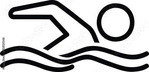 Swimming Icon Vector Illustration, Minimalist Swimmer Silhouette in Water for Sports and Fitness Design