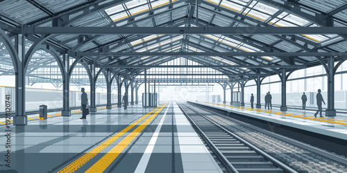 Empty Modern Train Station Platform – Vector Interior Illustration