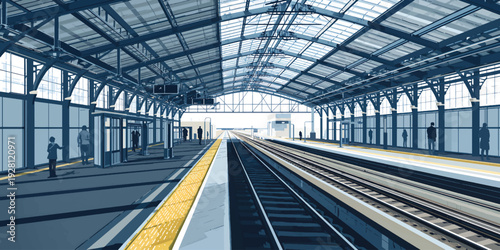 Modern Railway Station Platform Interior – Vector Illustration