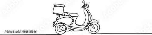 A vintage-style delivery scooter with a cargo box depicted in continuous line art.