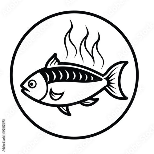 Roasting tuna fish in fire icon vector an white backgroud.eps
