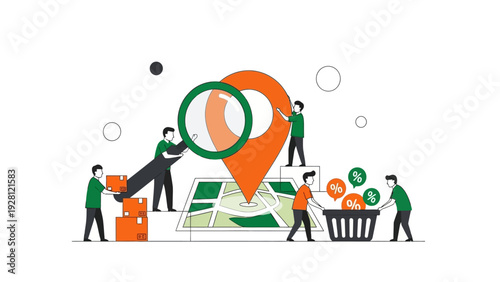Online Local Business Marketing Strategy with Digital Map and Magnifying Glass for Navigation and Targeted Audience Search