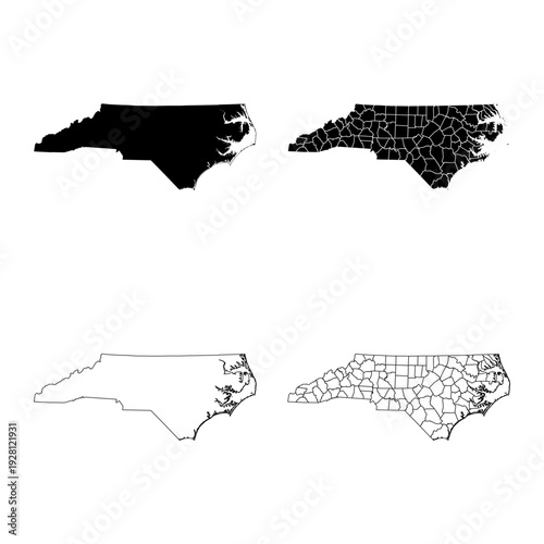 North Carolina State Outline and Solid Fill Map Set.