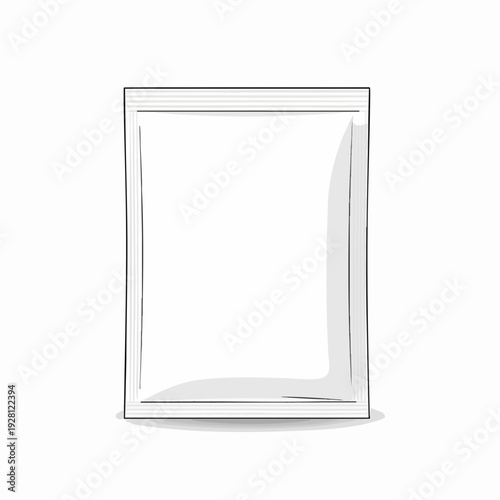 Hand-drawn style blank foil sachet mockup for product packaging; food cosmetic medicine or powder packaging vector illustration