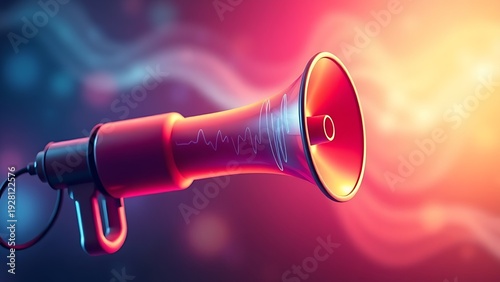 amplifier. Vibrant megaphone with abstract sound waves, highlighting dynamic and colorful energy. STEM education sheets, lab safety posters, designed for biotech research communications.