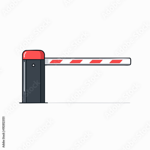 Illustration of a black and red automatic gate barrier with white and red stripes isolated on white for security and traffic control purposes
