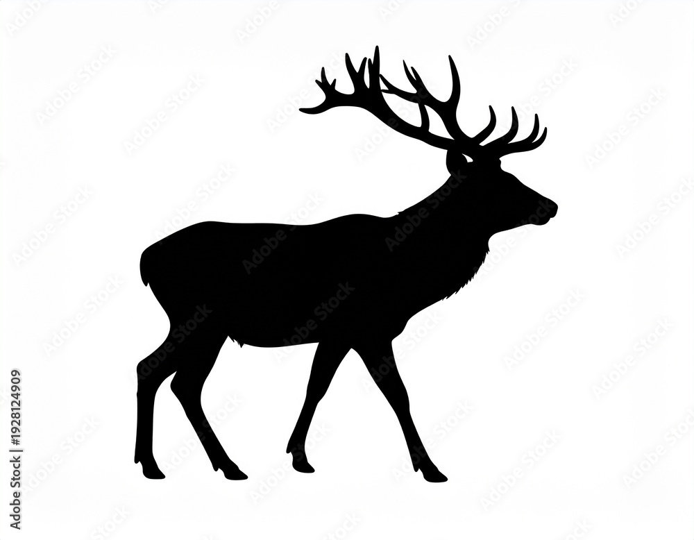 Fototapeta premium A black silhouette of an elk with large antlers against a white background