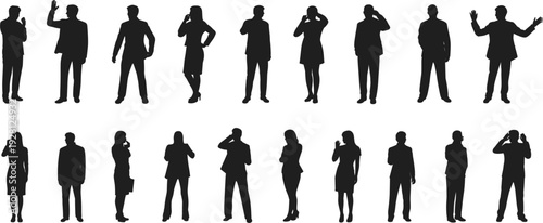 Collection Of Business People Silhouettes In Professional Attire Making Calls vector illustration