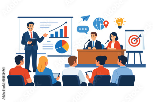 a Flat vector design of a business conference 