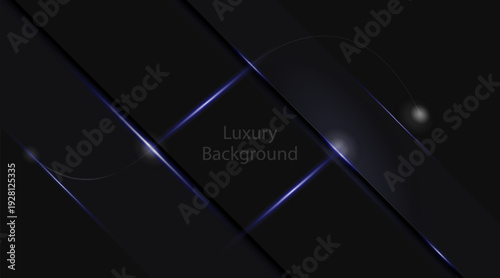 Luxury dark background with premium black geometric layers and blue neon light accents