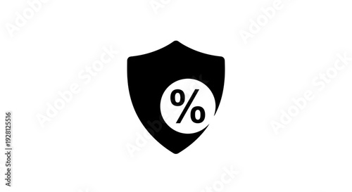 Black Shield Icon with Percent Sign.