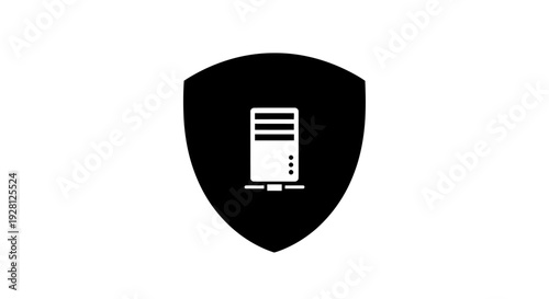 Black shield with server icon.