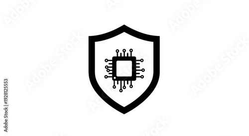 Black shield with microchip symbol.