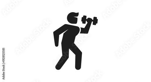 Black silhouette of a man lifting dumbbell.