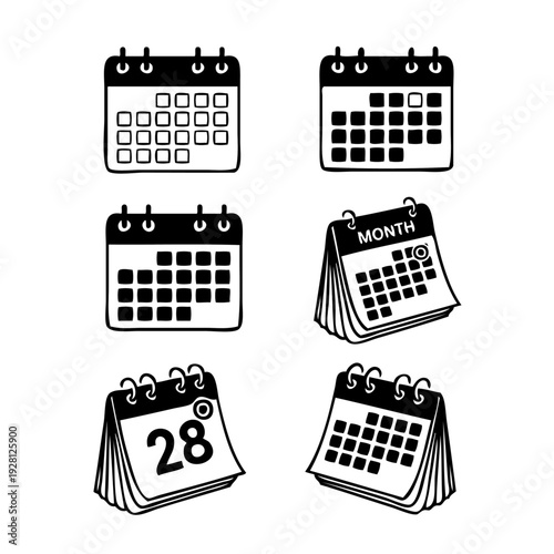 Collection of calendar icons showing different dates and formats