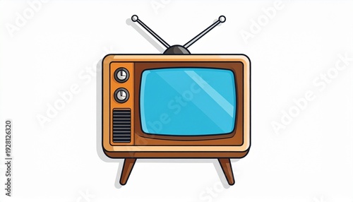 A vintage television set with an antenna on top and a wooden casing