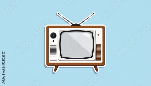 A vintage television set with antennae on a light blue background