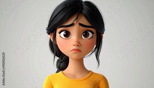 A cartoon girl with a worried expression on her face