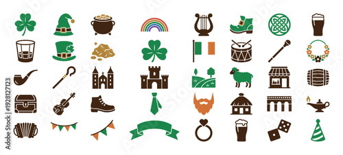 Collection of Irish cultural symbols and St. Patrick's Day icons