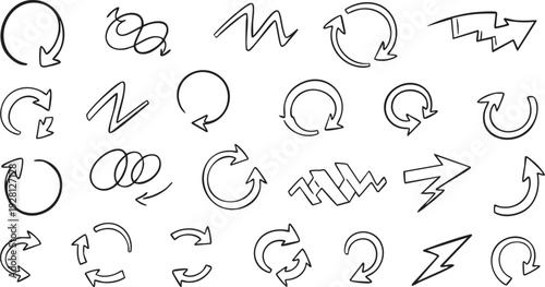 Hand-Drawn Circular Arrows Vector Set, Sketchy Loop Arrow Illustrations for Refresh & Navigation Design
