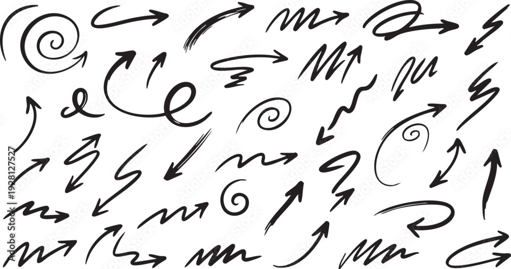 Obraz premium Black Arrow Icons Set: Hand-Drawn Directional Arrows 