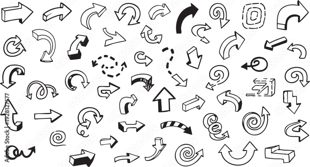 Fototapeta premium Black Arrow Icons Set: Hand-Drawn Directional Arrows 