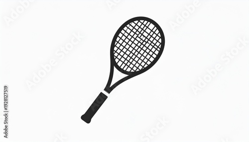 A black tennis racket with a white band on a plain white background