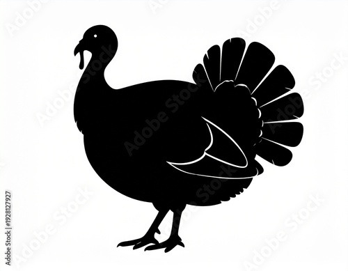 A black silhouette of a turkey standing on a white background
