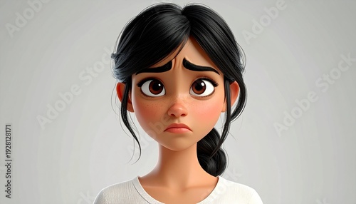 A cartoon girl with a worried expression on her face