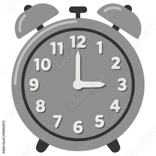 3時を指す、ぴかぴかと滑らかな質感の白黒の目覚まし時計です。午後の休憩時間やスケジュールの切り替えを知らせ、日常に安らぎと調和をもたらします。ビジネスのタスク管理やライフスタイルの記事などに適しています。