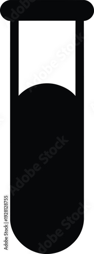 Black test tube icon with liquid on white, representing science, research, and experiments