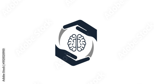 Brain Protected by Human Hands Symbol.