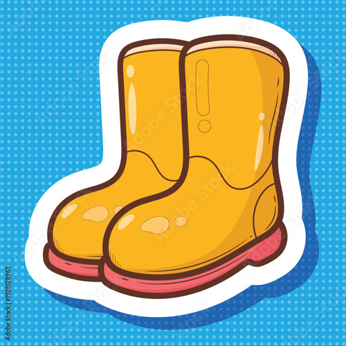 Cute Yellow Wellington Boots Sticker for Rainy Days Vector Art