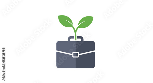 Briefcase with green plant sprout growing.