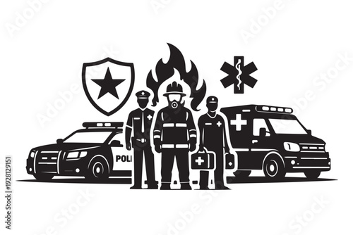Bild auf Leinwand Public Safety Concept Silhouette, Vector Illustration, Isolated on White Backgro
