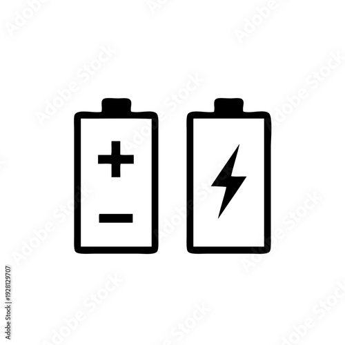 Two batteries with one displaying a lightning bolt symbol indicating it is charged.