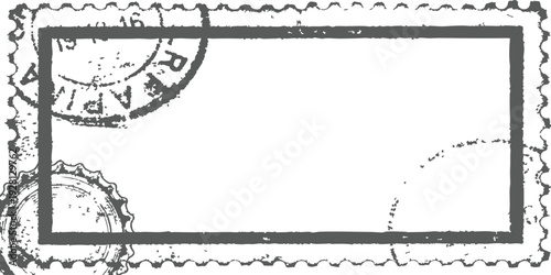 Vintage postage stamp frame with distressed postmarks and blank border for mail and travel themes vector illustration